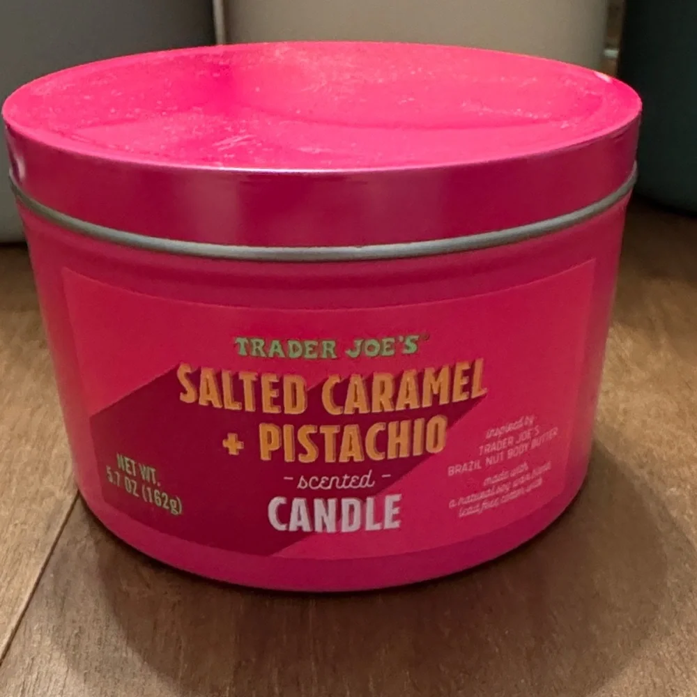 Trader Joe’s Candle, New, Salted Caramel + Pistachio